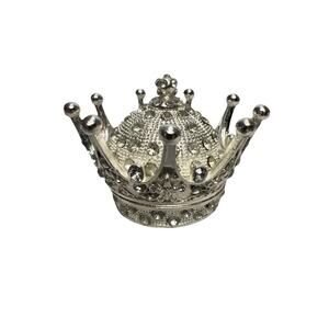 Miniature Trinket Box / Crown / Silver Tone/ Hinged